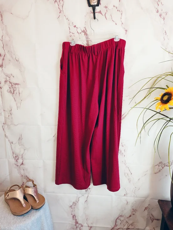 New Halara High Waisted Waffle Knit Wide Leg Work Pants Burgundy L Petite - Picture 4 of 6